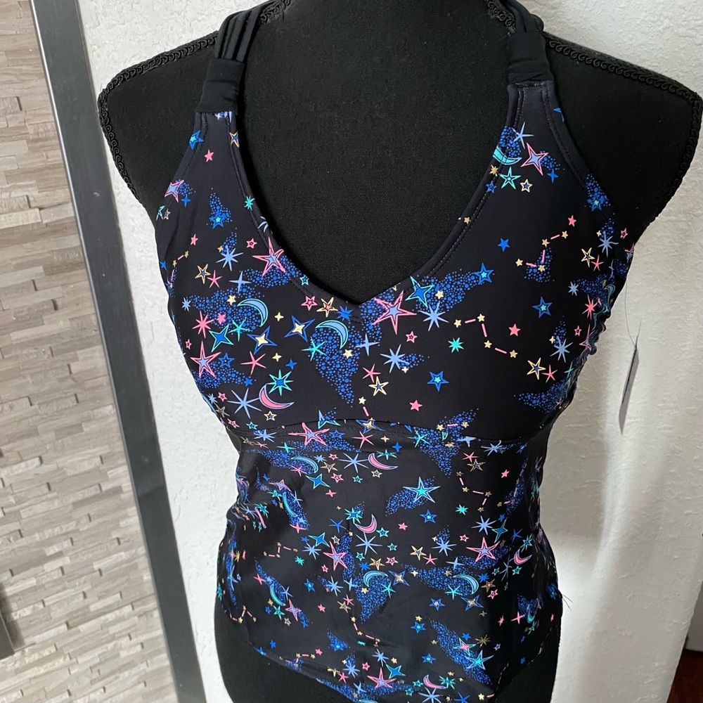 ARIZONA JEAN SWIMSUIT MOON, STARS PRINT TANKINI TOP SIZE SMALL